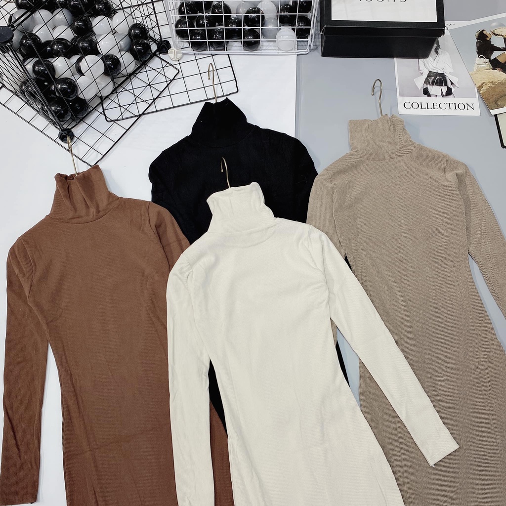 Váy body nỉ tăm cổ cao 4 màu (kèm ảnh thật,video) | BigBuy360 - bigbuy360.vn