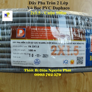 [DAPHACO] Dây Điện Đôi 2x1.5 - Cuộn 100 Mét Dây Pha Tròn Xám 2 Lớp Vỏ Bọc PVC