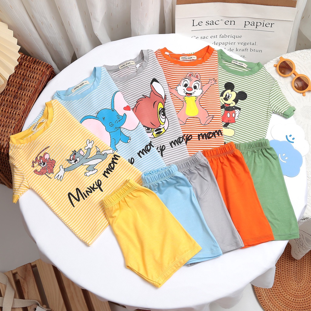Bộ Cộc Tay Thun Lạnh Minky Mom Cho Bé Trai Bé Gái Size 8-18kg 💖 Bộ Ngắn Tay Sọc Tom&Jerry thun lạnh cao cấp mềm mịn mát