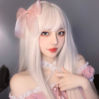 (Hàng Mới Về) Tóc Giả Kiểu Thẳng Dài Màu Bạch Kim 2021 Phong Cách Lolita Cho Nữ