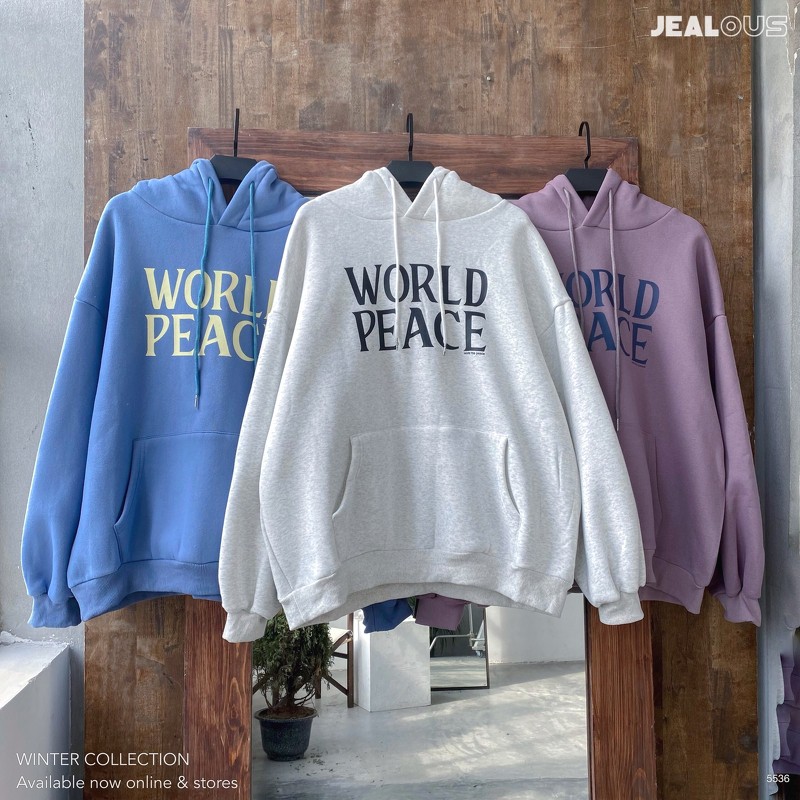 Áo nỉ hoodie, áo hoodie chữ WORLD PEACE 5536