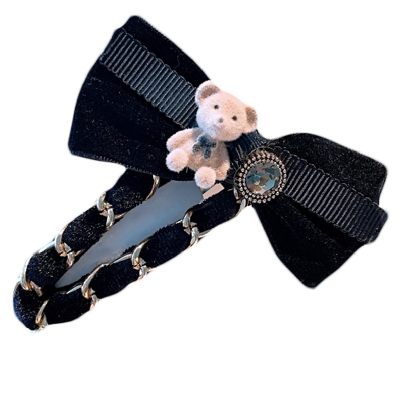 Kẹp Tóc Hình Gấu Phối Chuỗi Xích Bằng Nhung Handmade Chống Trượt Thời Trang