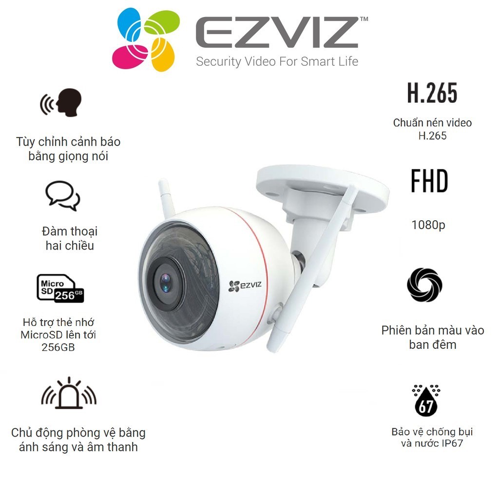 Camera Wifi EZVIZ C3W CS-CV310 (A0-1B2WFR) - 2MP (1080P)  Tích Hợp Loa Và Micro Để Đàm Thoại