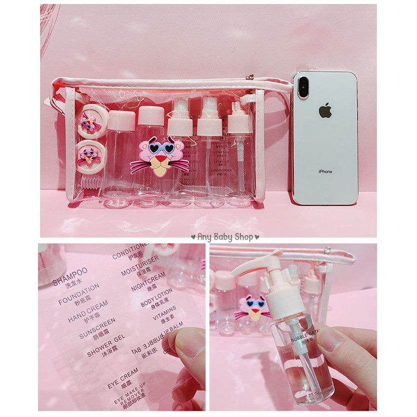 Bộ chiết mỹ phẩm du lịch 10 món hình siêu cute HÀNG ĐỘC QUYỀN Bộ 7 món với 4 hình dán sticker heo hồng,khiên sa.ku.ra-❣❣