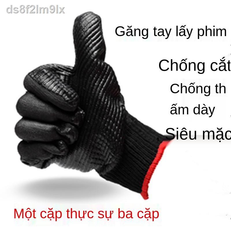 ❈❈Xử lý găng tay bảo hộ phủ phim mềm màu đen với lớp vệ dày chống mài mòn, cắt, đâm và dầu