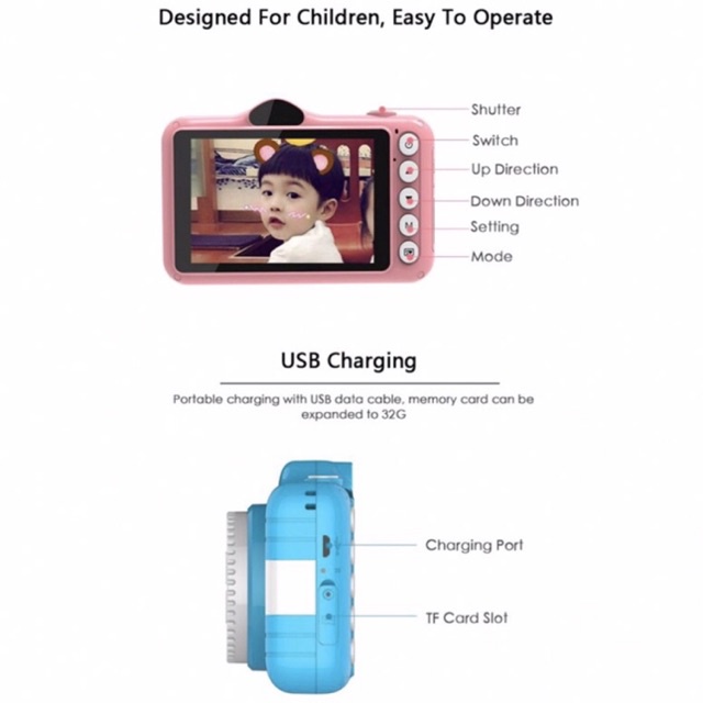 Máy Chụp Hình / Ảnh Đồ Chơi Cho Bé, Đồ Chơi Máy Quay Phim / Videos Chất Lượng Cao Cho Trẻ Em…