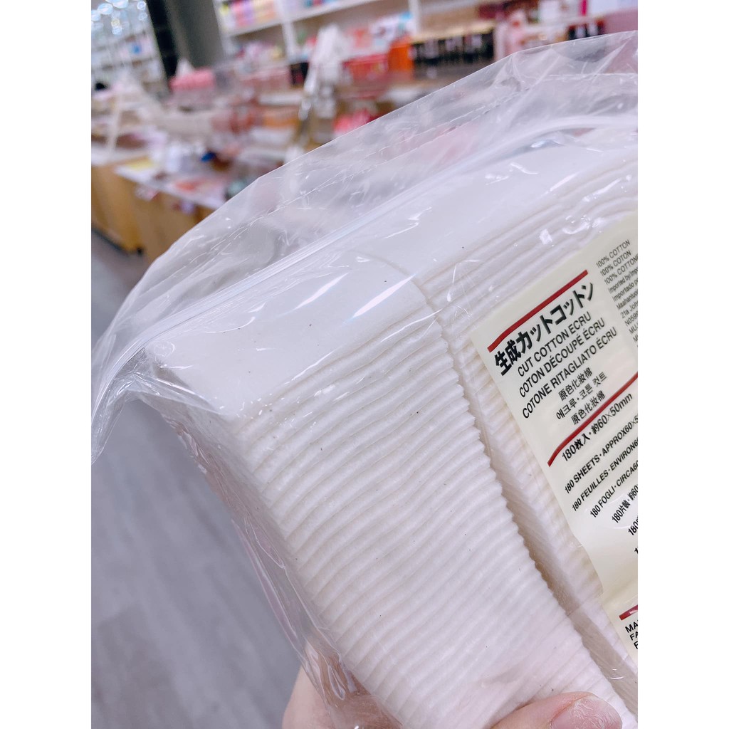 Bông tẩy trang Muji 100% Cotton hữu cơ organic ko tẩy trắng 180 miếng Nhật Bản