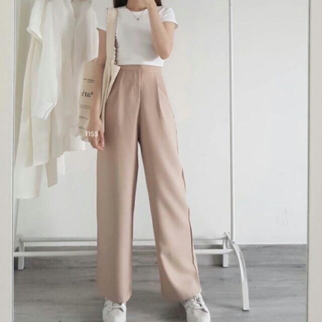 QUẦN KEM ỐNG RỘNG LƯNG CAO