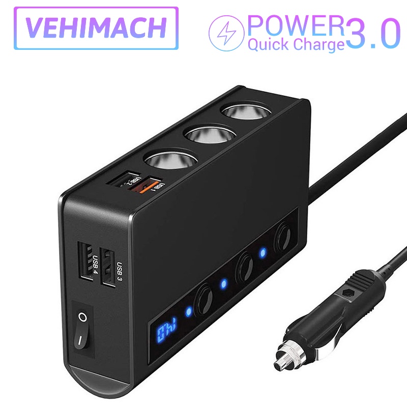 Tẩu sạc nhanh QC 3.0 180w 12V hai cổng USB cho xe hơi Bật lửa
