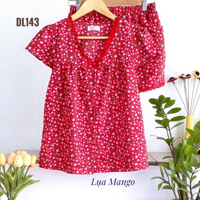 Đồ Bộ Nữ Mặc Nhà LUCKY Ngắn Cổ Tim Xinh Xắn Vải Mềm Mát