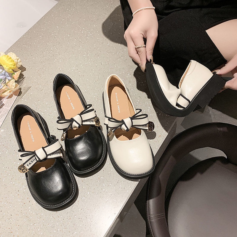 Giày da mũi vuông phong cách retro Anh Quốc thời trang mùa hè 2022 dành cho nữ