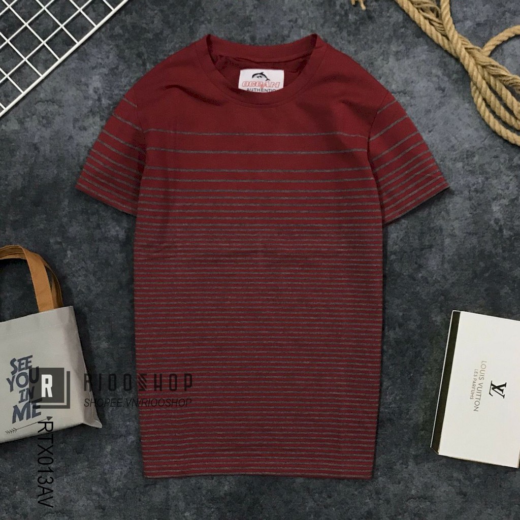 [XẢ KHO] Áo phông nam cổ tròn sọc ngang cao cấp RTX013av - áo thun nam cotton Riooshop | BigBuy360 - bigbuy360.vn