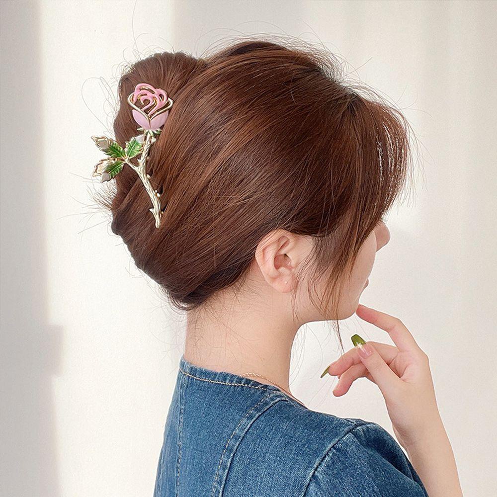 QQMALL Kẹp Tóc Cá Mập Hoa Hồng Phong Cách Vintage Hợp Thời Trang Cho Nữ