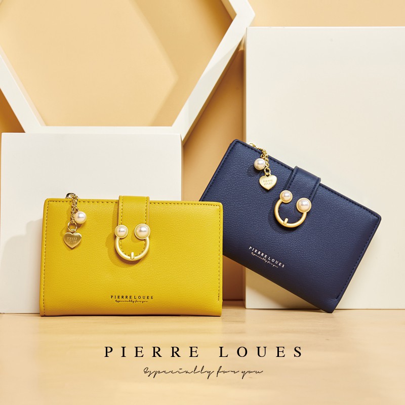Ví cầm tay PIERRE LOUES dáng ngắn màu trơn phối khóa kéo thời trang thanh lịch cho nữ