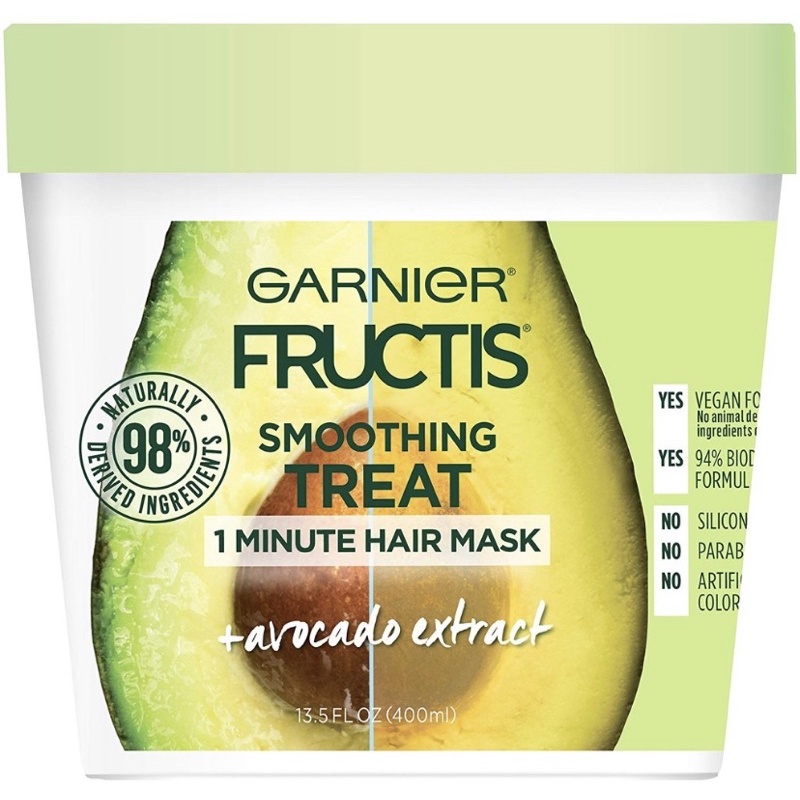 Kem ủ giúp mượt tóc Garnier Fructis Smoothing Treat 1 Minute Hair Mask 400ml  - Chính Hãng