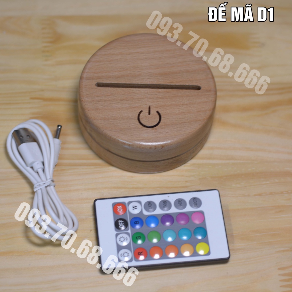 Đế đèn LED 3D gỗ - 16 màu - Có cảm ứng - Điều khiển dây sạc - D1