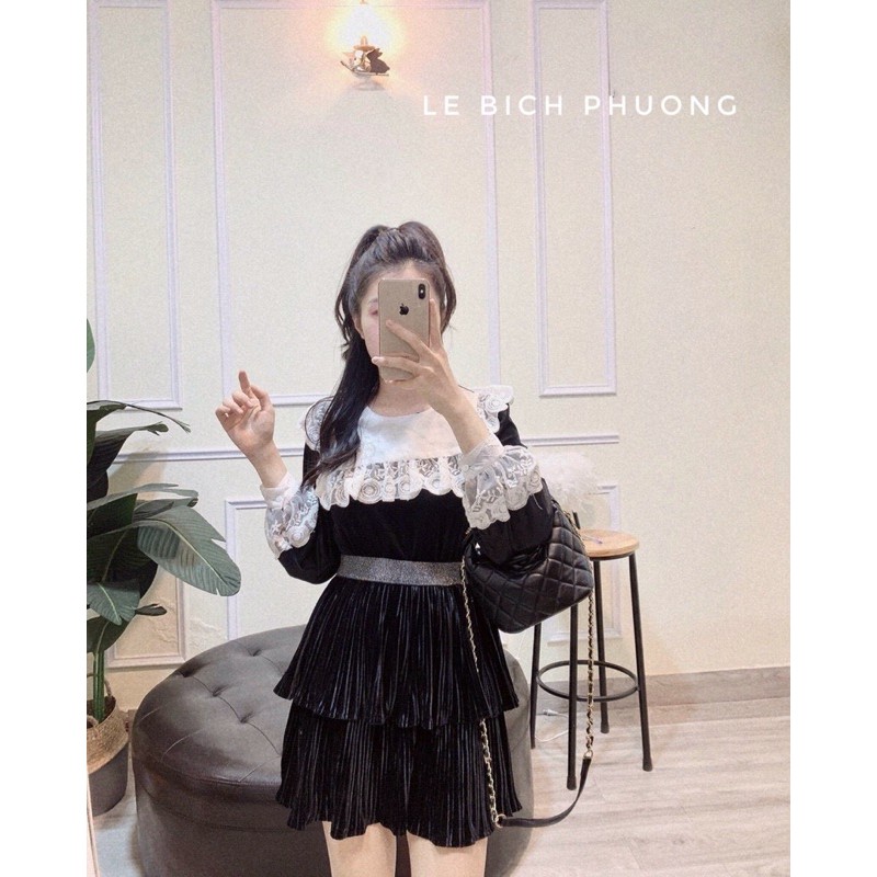 Chân váy nhung hai tầng