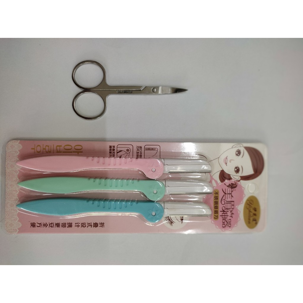 SÉT 2 DỤNG CỤ CHĂM SÓC-GỒM DAO CAO LÔNG MÀY &amp; KÉO TỈA LÔNG MÀY, LÔNG MŨI