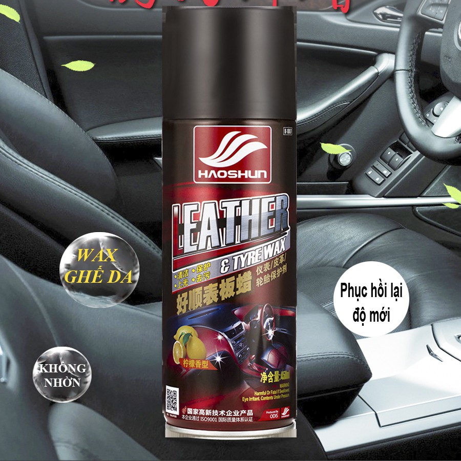 Bình xịt đánh bóng nội thất ô tô, xe máy, đồ da, đồ nhựa-LEATHER & Tyre Wax, công nghệ nano chuyên dùng cho đồ nội thất