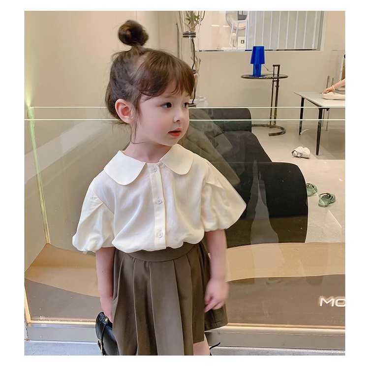 Áo sơ mi tay ngắn phồng cổ bẻ phong cách hàn quốc thời trang mùa hè cho bé gái