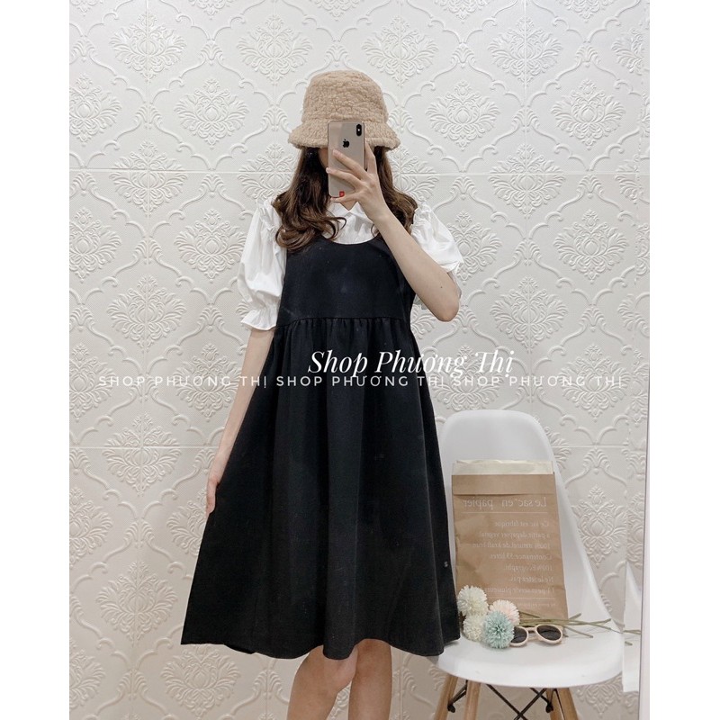 Sét yếm babydoll kèm áo sơmi trắng cộc tay ulzzang (hình thật/sẵn) | BigBuy360 - bigbuy360.vn