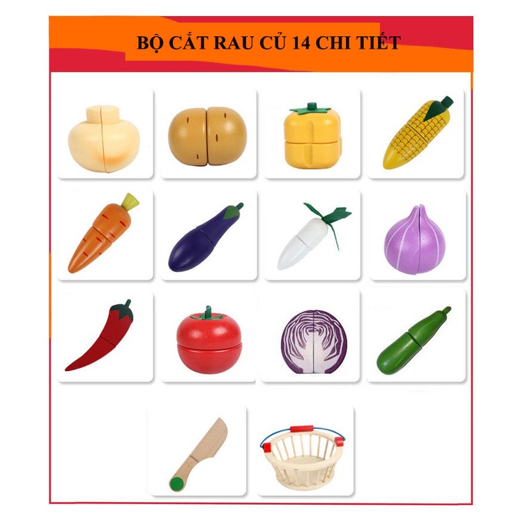 Đồ Chơi Cắt Hoa Quả Rau Củ Cho Bé Bằng Gỗ Siêu Đẹp Có Nam Châm Kèm Giỏ Đựng Tiện Lợi