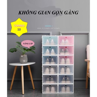 Combo 10 hộp đựng giày nắp nhựa cứng trong suốt - chịu lực 8kg