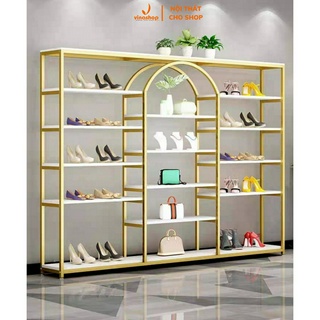 [Kho kệ shop giá xưởng] Kệ khung sắt mặt gỗ trưng đồ shop mỹ phẩm, giày dép, túi xách, phụ kiện, livestrame . . VNS-002