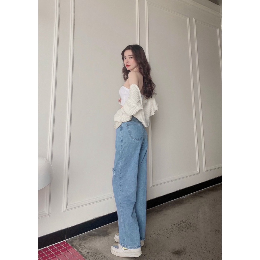 Quần jean nữ baggy ống rộng chất vải Jean Denim không co dãn bền màu William - AT151