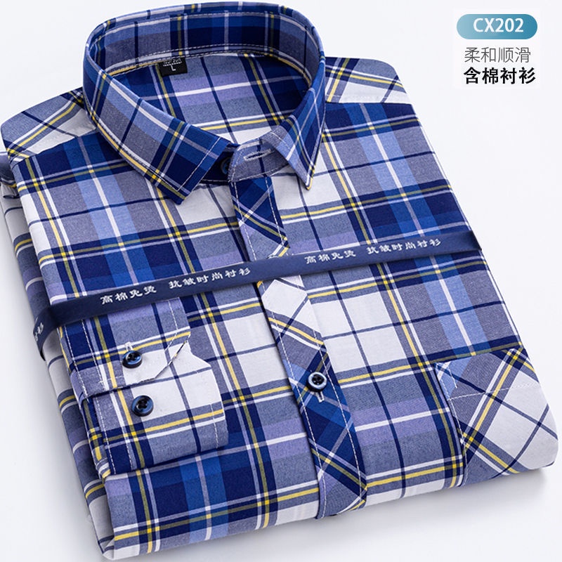 Áo Sơ Mi Nam Tay Dài 35% cotton Họa Tiết Sọc Caro Thời Trang