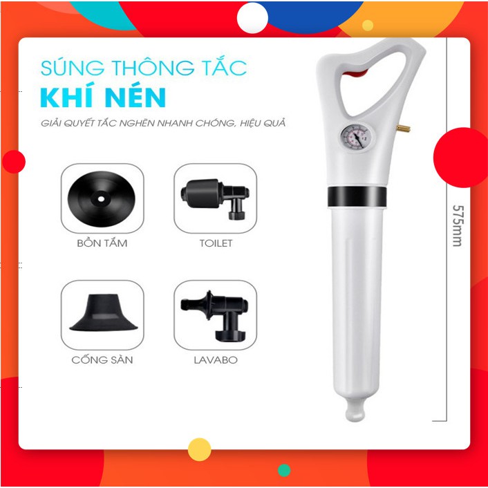 Súng Nén Hơi Thông Tắc Bồn Cầu, Chậu Rửa Chén, Bồn Rửa Mặt, Áp Suất Nén Tới 8kg Tiện Lợi Nhanh Chóng