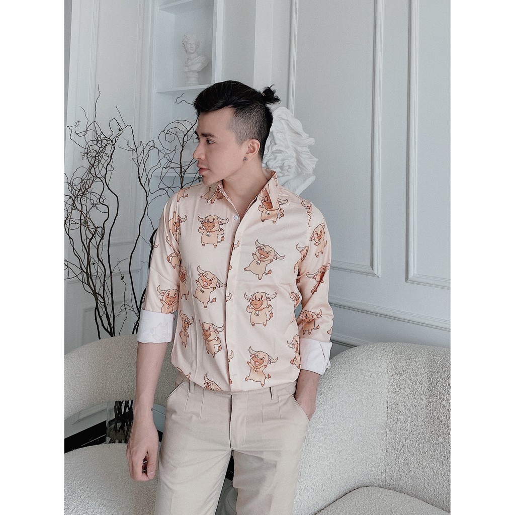 Áo sơ mi nam thương hiệu POLI MAN màu kem vàng