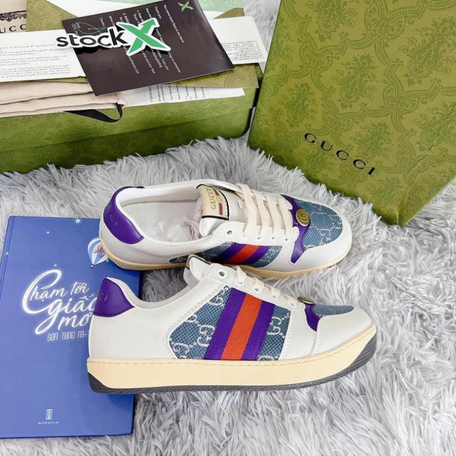 Giày thể thao GG 3 vạch 𝐆𝐮𝐜𝐜𝐢 𝐒ơ𝐧 𝐓ù𝐧𝐠 hàng cao cấp cực chất màu tím.