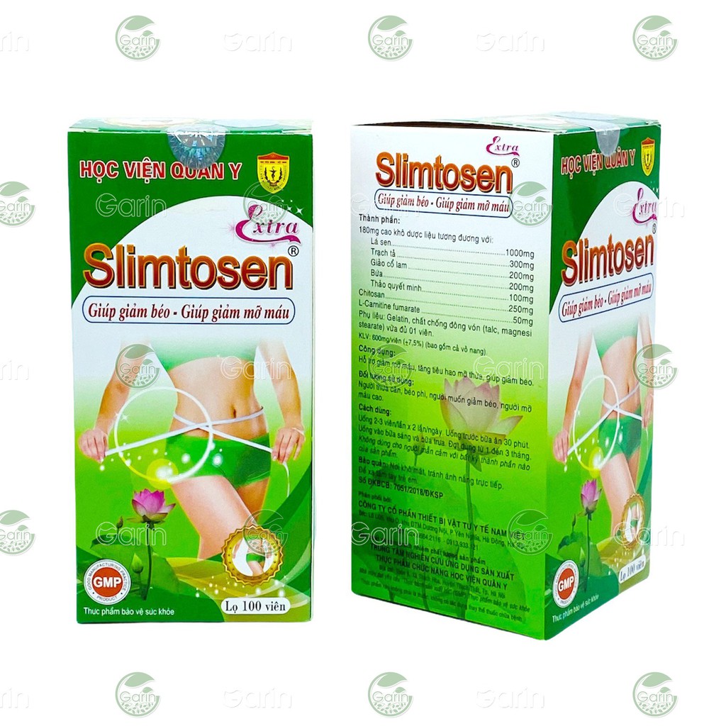 Bộ 2 hộp Viên uống giảm cân SLIMTOSEN EXTRA Học Viện Quân Y (100 viên x 2)