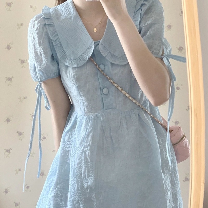 Đầm Tay Phồng Cổ Búp Bê Phong Cách Pháp Thời Trang Mùa Hè Xinh Xắn Cho Nữ