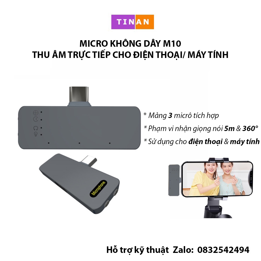 [Mã ELHACE giảm 4% đơn 300K] Micro Không Dây M10, Thu Âm Trực Tiếp, Đầu Cắm TypeC Hoặc iPhone, Cho Điện Thoại/ Máy Tính