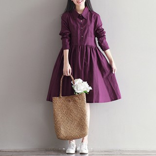 Đầm Babydoll Màu Tím Cổ Sơ Mi