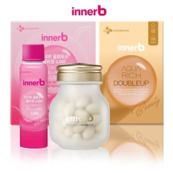 Combo dưỡng ẩm da sáng mịn màng InnerB Aqua Rich DoubleUp Aqua Bank Collagen Glowshot Vitamin C 50ml
