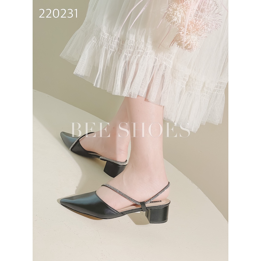 BEESHOES - GIÀY CAO GÓT NỮ MŨI NHỌN  - GIÀY CAO GÓT NỮ GÓT VUÔNG CAO 5 PHÂN SẴN MÀU ĐEN - ĐEN NỈ 220231