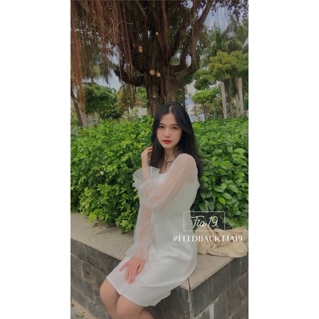 Váy trắng đính ngọc dài tay - Đầm dự tiệc dáng xoè ulzzang   cách tiểu thư dự tiệc .