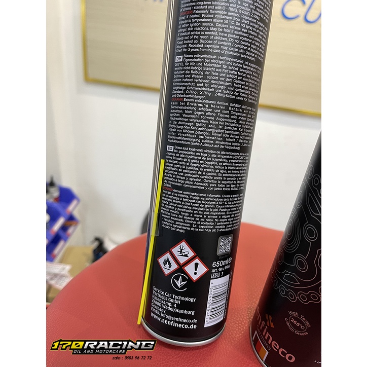 Chai Xịt Dưỡng Sên SENFINECO 9941 CHAIN LUBE PROFESSIONAL Dung Tích 650 ML Xuất Xứ ĐỨC