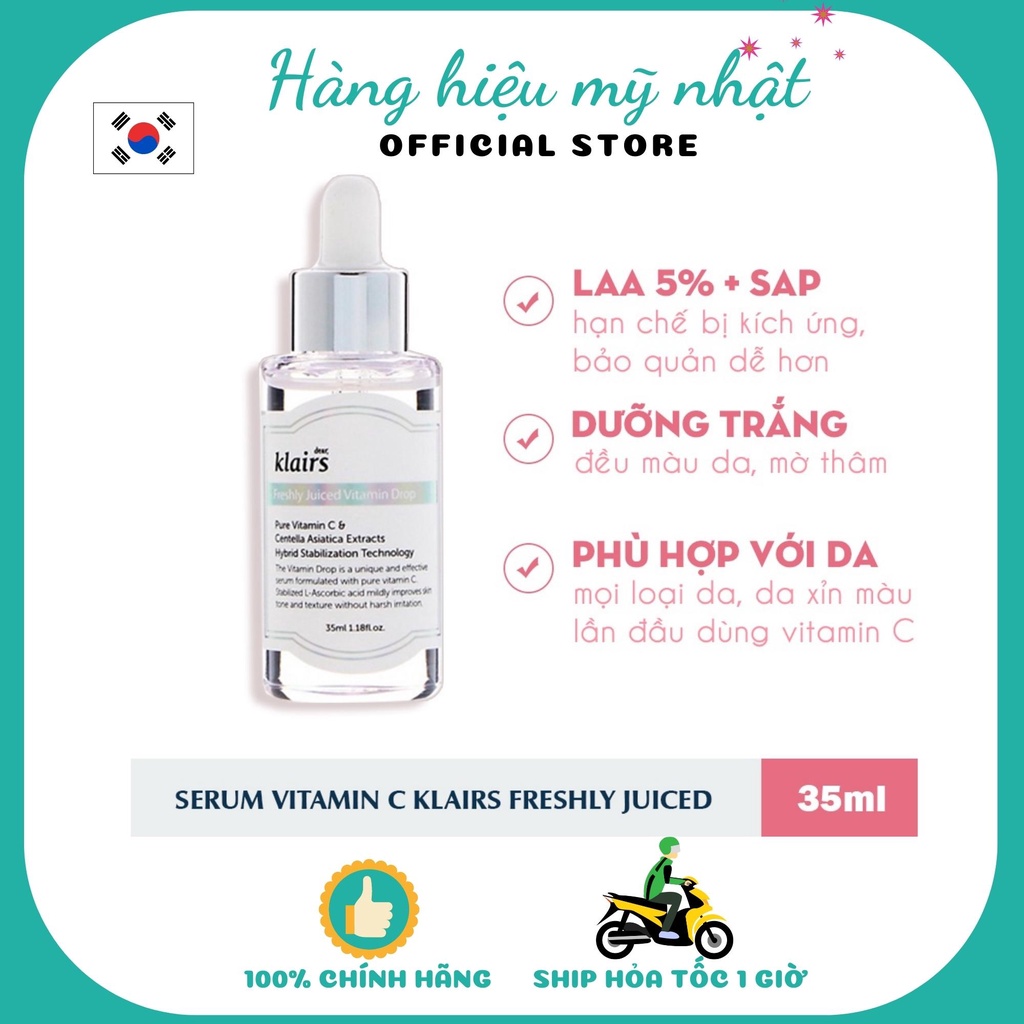 [CHÍNH HÃNG] Tinh Chất Vitamin C Trắng Da, Mờ Thâm Klairs Freshly Juiced Vitamin Drop 35ml Chính Hãng