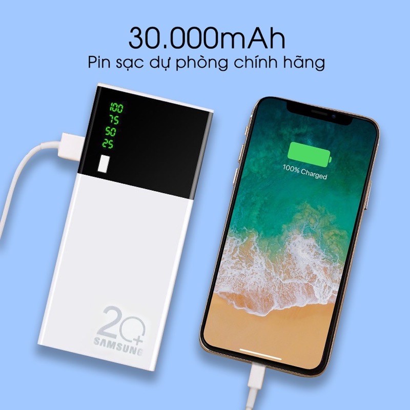 Sạc Dự Phòng 30000mAh Tích Hợp Sạc Nhanh Fast Charge Mặt Kính hiển thị pin