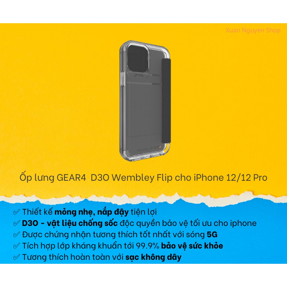 Ốp lưng GEAR4  D3O Wembley Flip - iPhone 12/12 Pro - Clear - 702006041 - Hàng chính hãng