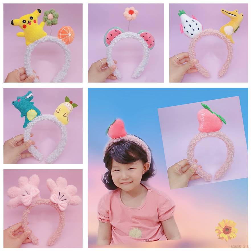 Băng Đô Cài Tóc Hình Trái Đào/ Pikachu Bằng Lông Nhung Dễ Thương Xinh Xắn Cho Bé Gái