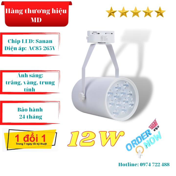 Đèn LED rọi ray vỏ trắng ánh sáng vàng 12W MD61 bền, rẻ, tiết kiệm điện năng, sử dụng đi kèm thanh ray, bảo hành 24tháng