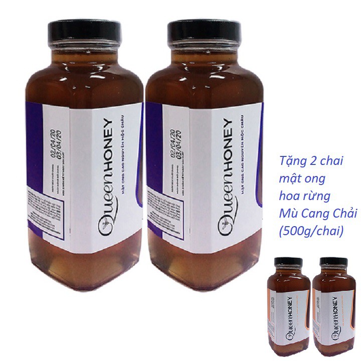 [QUEENHONEY]_2 chai mật ong cao nguyên Mộc Châu (500g/chai) Tặng 2 chai mật ong hoa rừng Mù Cang Chải (500g/chai)