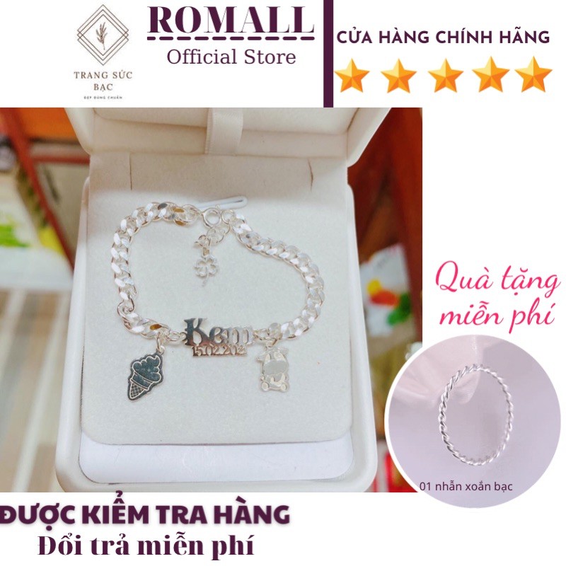 Vòng tay bạc lắc tay khắc chữ theo tên bạc ta cao cấp