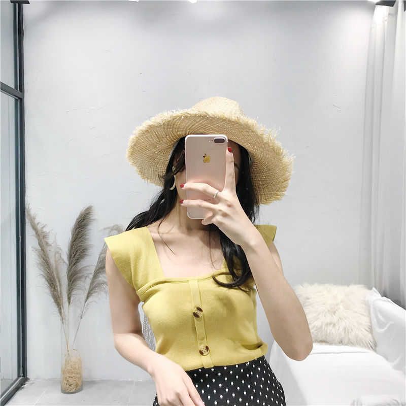 Áo dệt kim BH không tay cổ vuông màu trơn thời trang cho nữ