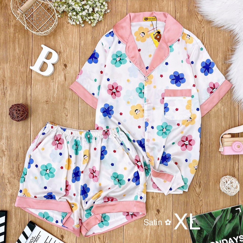 XL(60-72kg) Đồ ngủ pijama nữ, đồ mặc nhà chất LỤA SATIN đẹp, kiểu tay ngắn quần ngắn, chất vải mát, ít nhăn, không xù | BigBuy360 - bigbuy360.vn